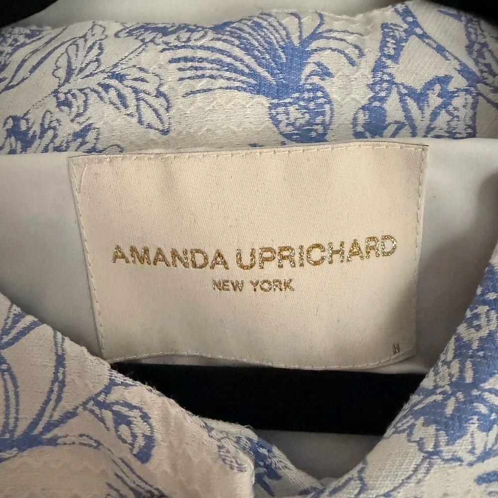 Amanda Uprichard White & Blue Floral Jacquard Sleeveless Vest - Picture 2 of 3